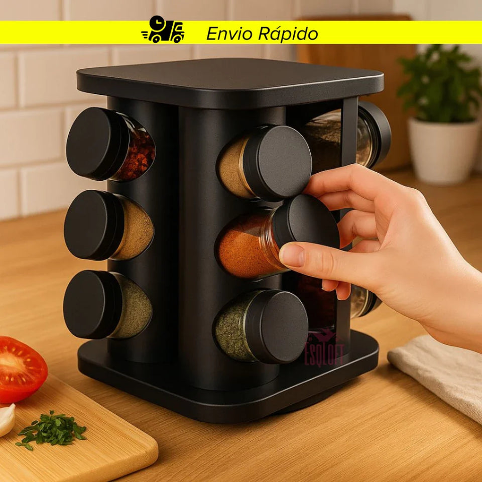 Porta Temperos Giratório 12 Potes Vidro